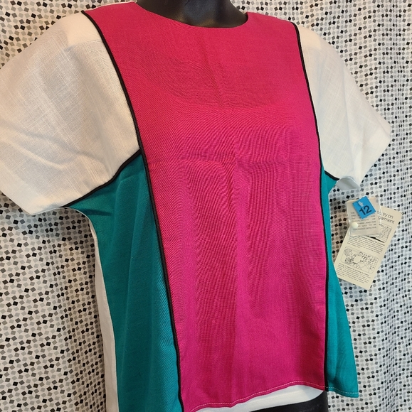 NWT Vtg 80's Worthington Colorblock Blouse Size 12 (large) - Picture 2 of 8